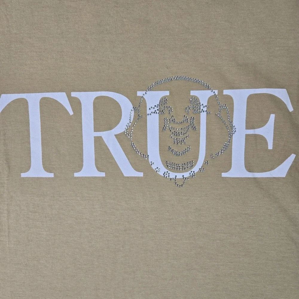 True Religion Crystal Face Buddha T-Shirt Mens Large Short Sleeve Travertine NWT